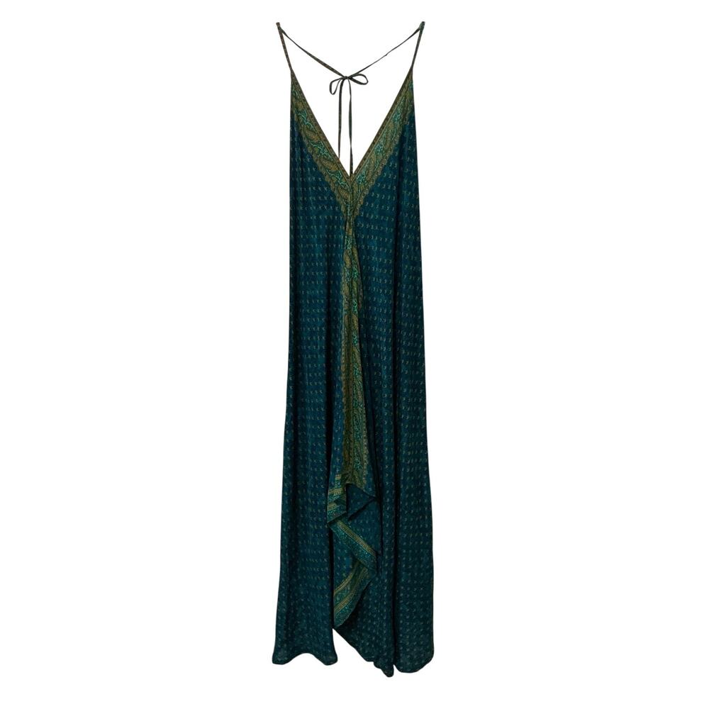 Sun Child Classic Signature Halter Asymmetric Floral Silk Maxi Dress Size M - Picture 7 of 12